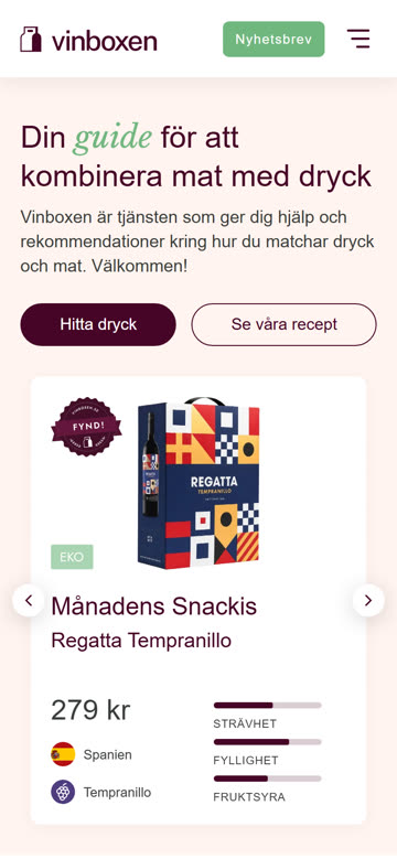 The front page of Vinboxen on a phone